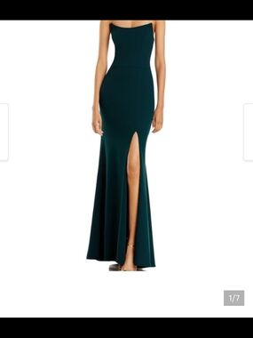 Strapless Emerald Green Evening Gown with Front Slit